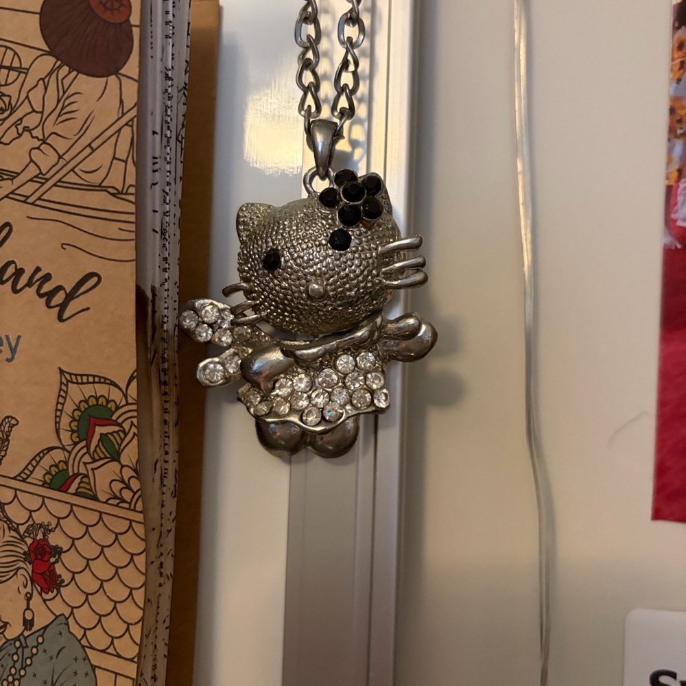 Sterling Silver Hello Kitty Diamond Pendant Necklace